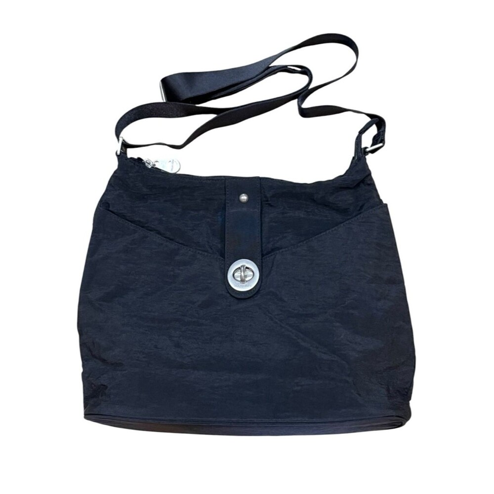 Baggallini Black Nylon Crossbody Bag Lightweight Travel Purse Roomy Turn-Lock